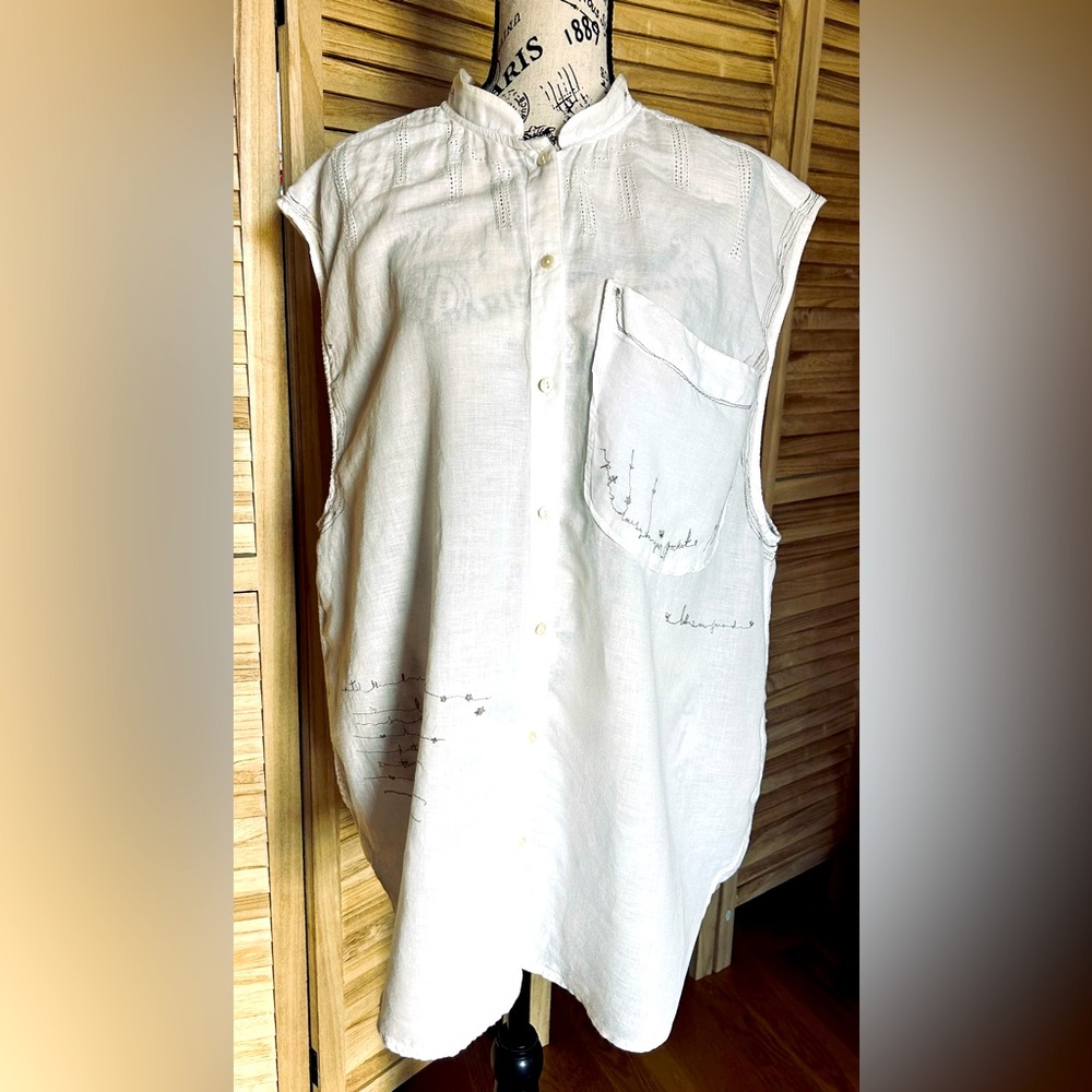 Free People “Pocket Full of Daisies” Linen Blend Blouse